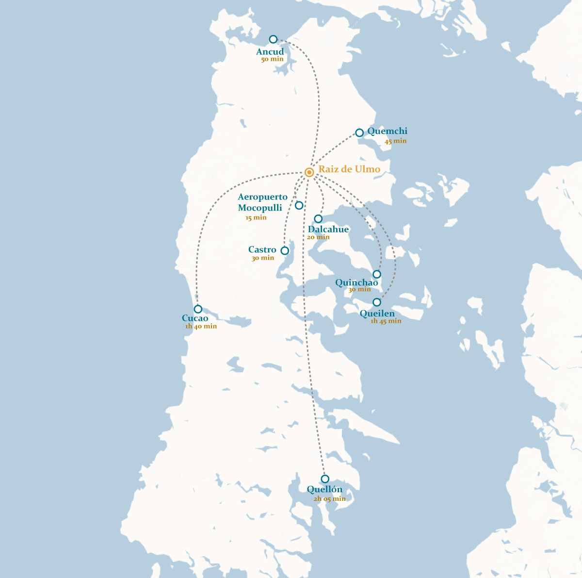 Mapa de ubicación Raíz de Ulmo, Dalcahue, Chiloé